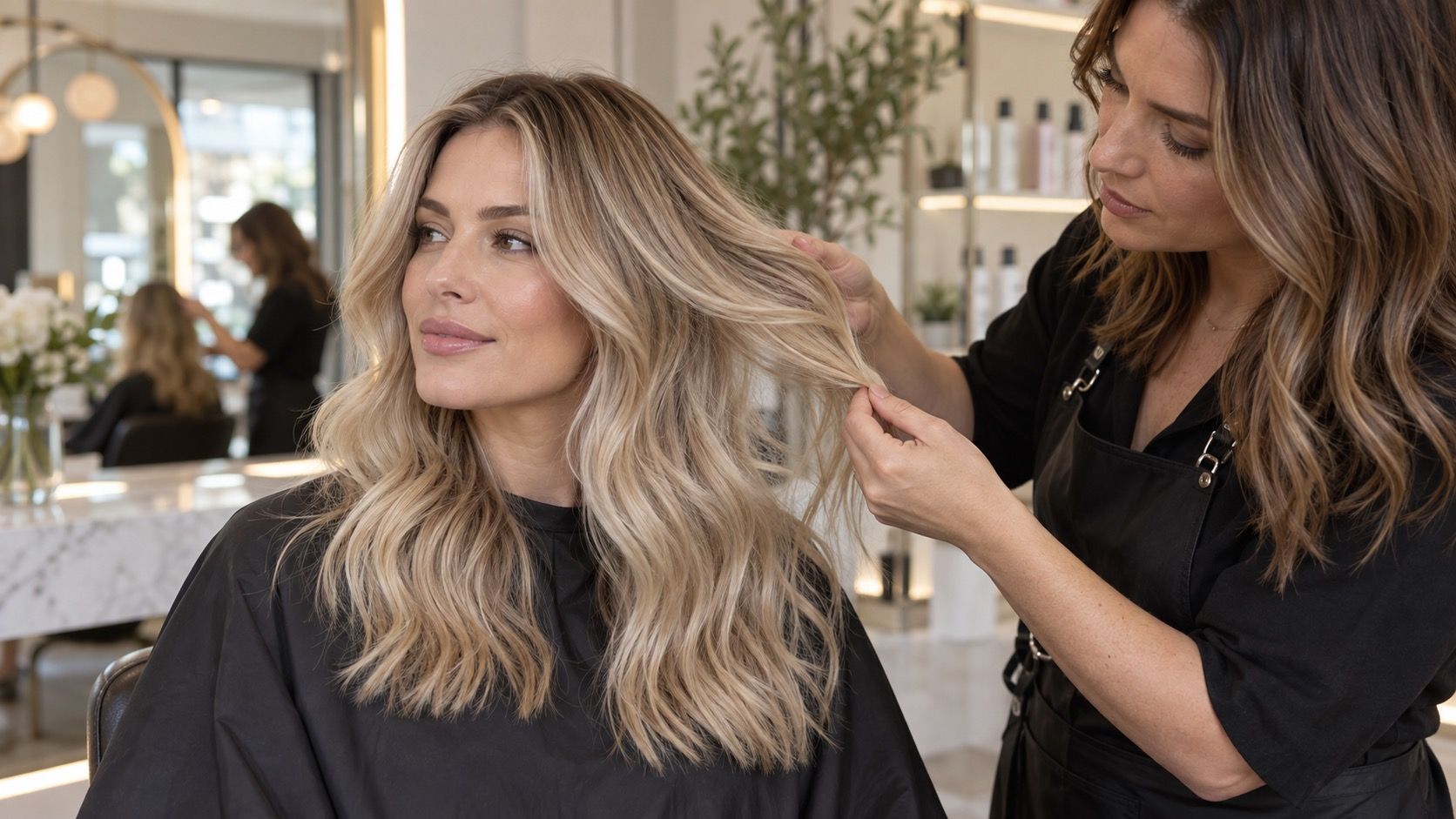 Blonde hair with cool glossy dimension